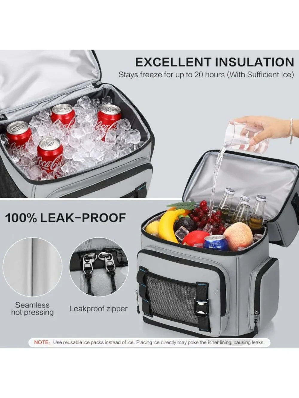 Large Insulated Waterproof Cooler Backpack - Double Decker, Leak Proof, 26L